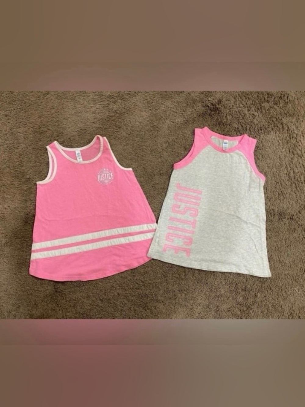 Girls Justice Pink/grey Logo Tank tops size 10